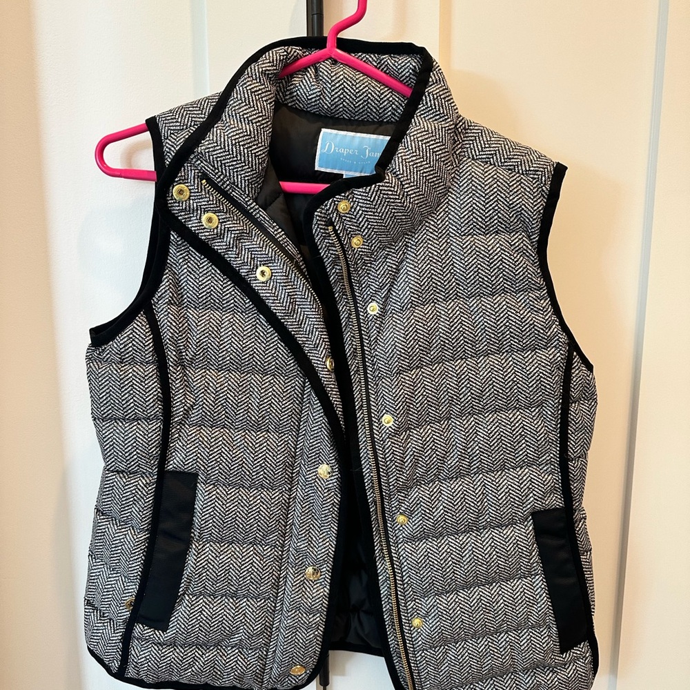 Draper James Black and White Herringbone Vest